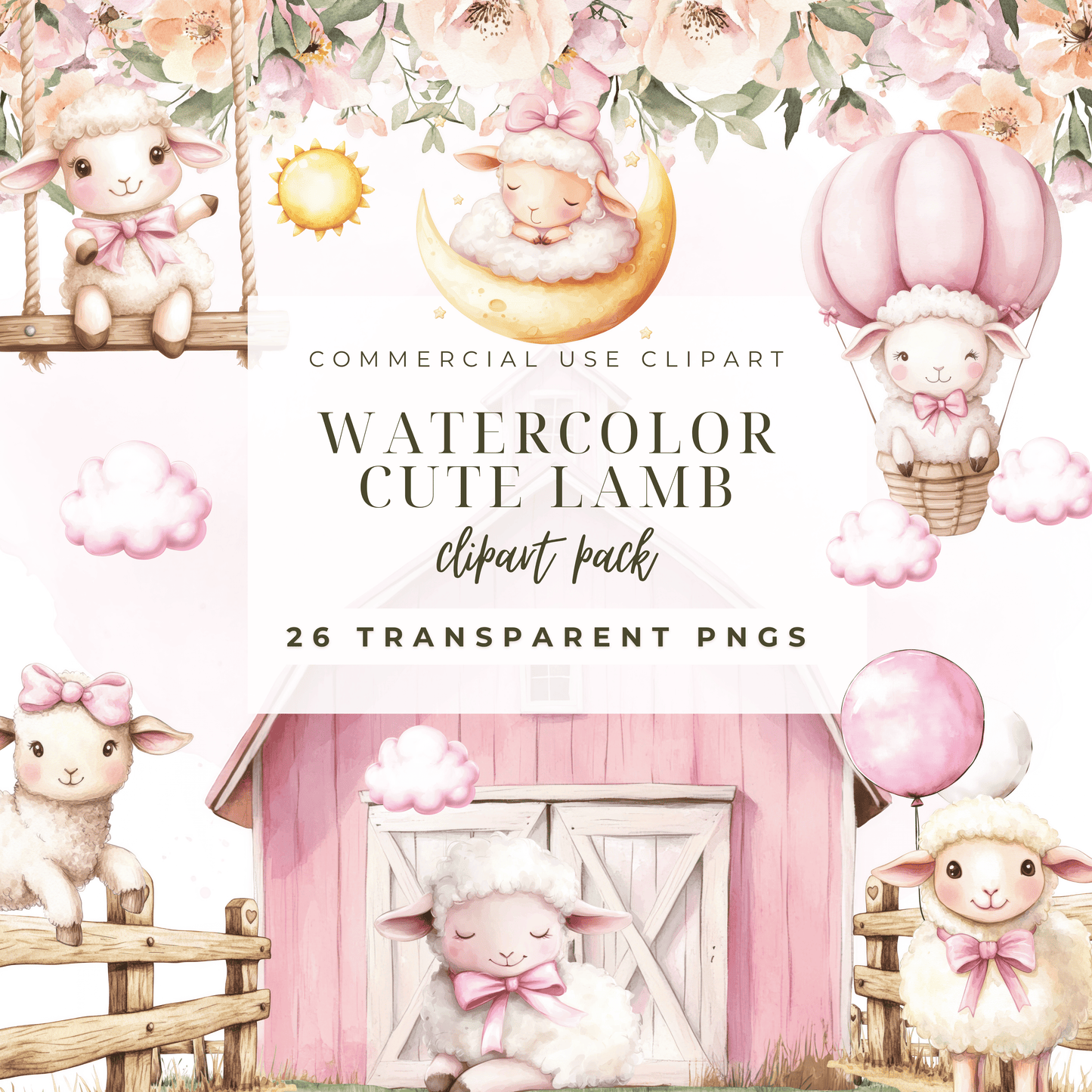 Lamb clipart, cute lamb png, lamb clip art, lamb nursery watercolor clipart, cute sheep clipart, watercolor sheep clipart, Instant download