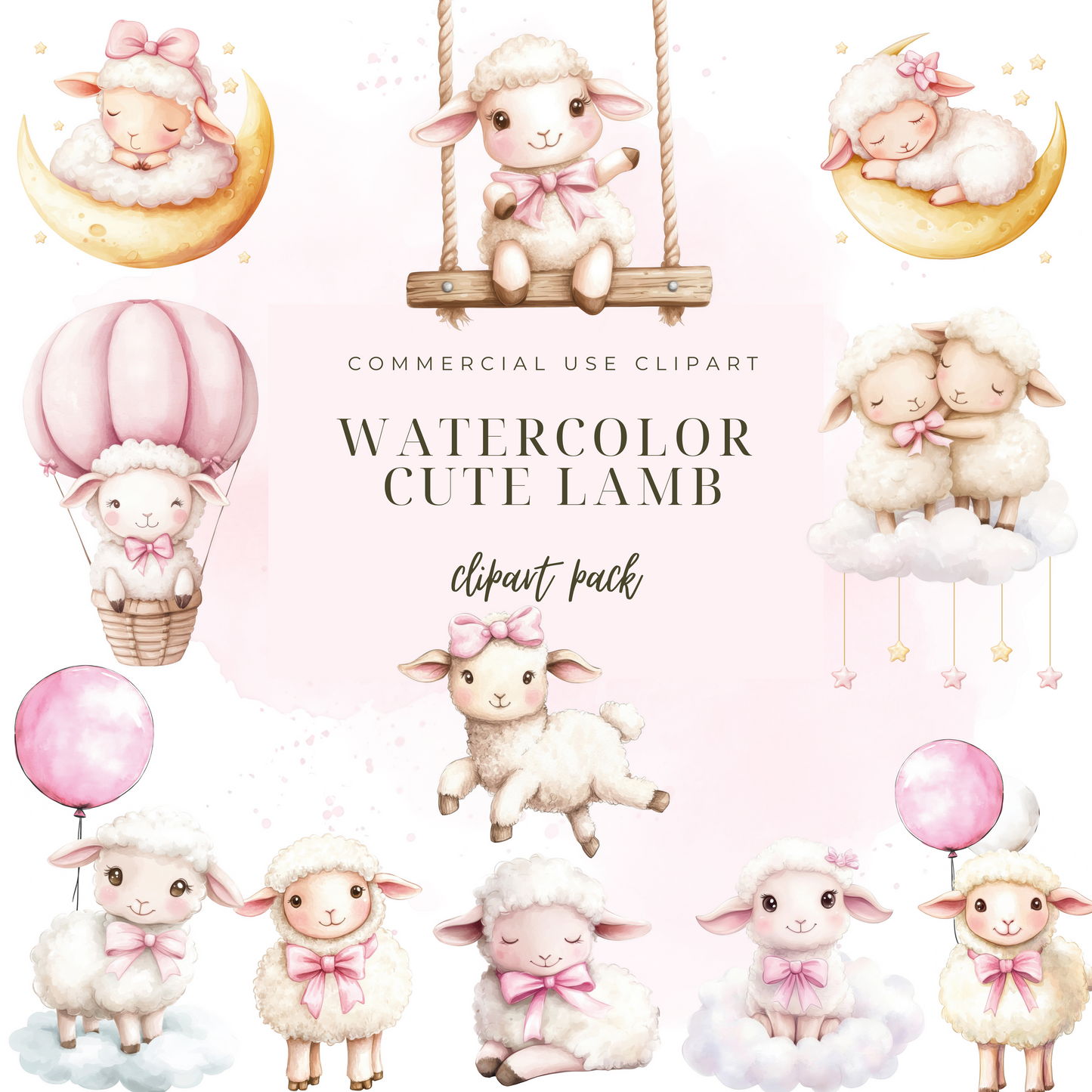 Lamb clipart, cute lamb png, lamb clip art, lamb nursery watercolor clipart, cute sheep clipart, watercolor sheep clipart, Instant download