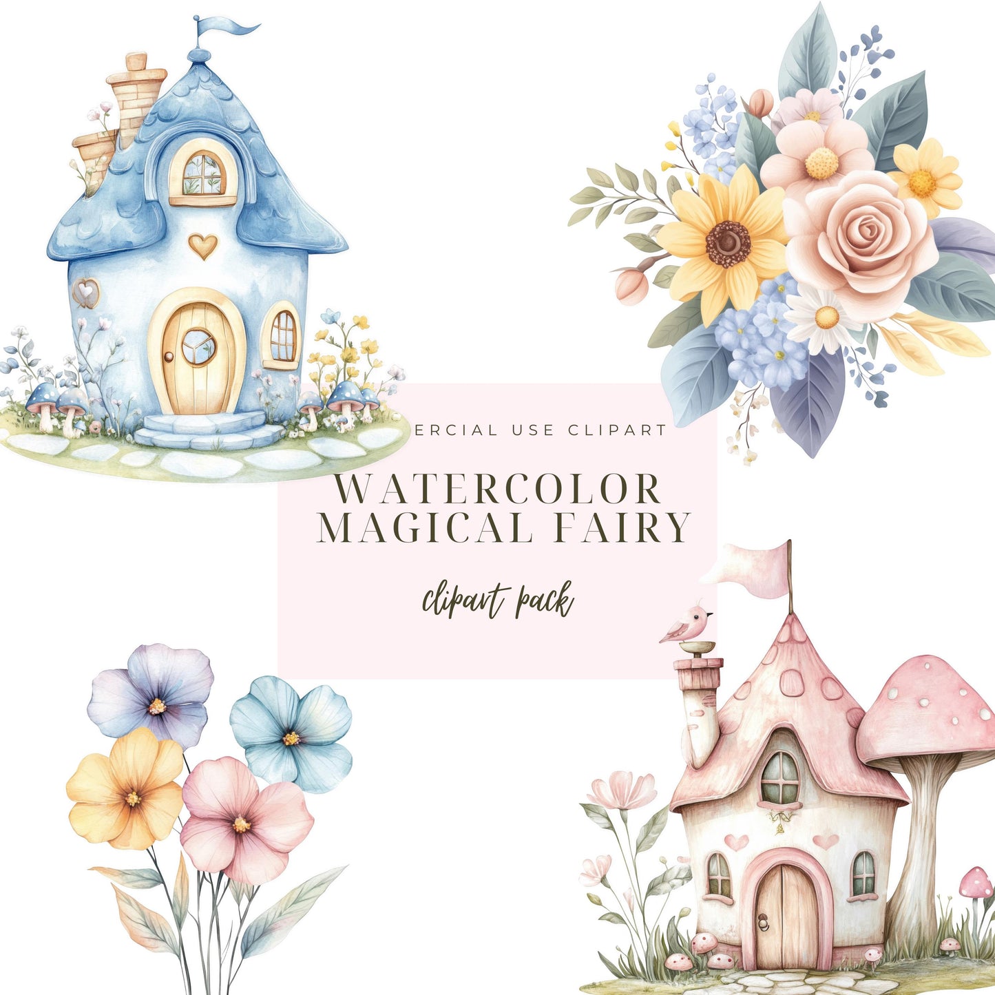 Watercolor fairy garden clipart, Cute fairy clipart, whimsical fairy clipart,Fairy garden clipart,Enchanted forest clipart,Instant Download.