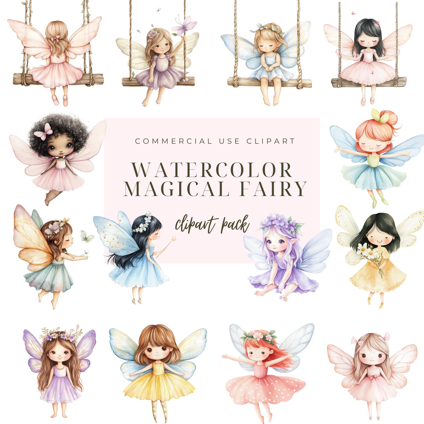 Watercolor fairy garden clipart, Cute fairy clipart, whimsical fairy clipart,Fairy garden clipart,Enchanted forest clipart,Instant Download.