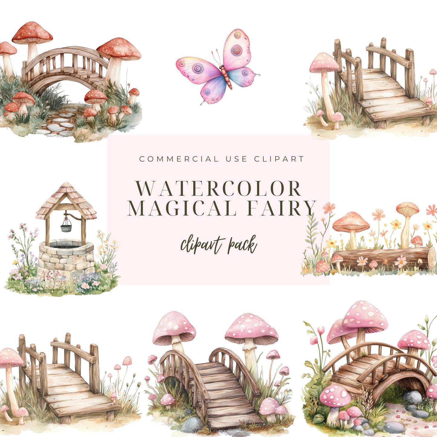 Watercolor fairy garden clipart, Cute fairy clipart, whimsical fairy clipart,Fairy garden clipart,Enchanted forest clipart,Instant Download.